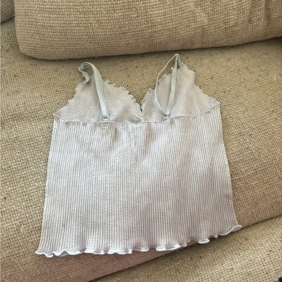 Blue Ribbed V-Neck Seamless Tank Top - Picture 2 of 3